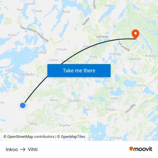 Inkoo to Vihti map