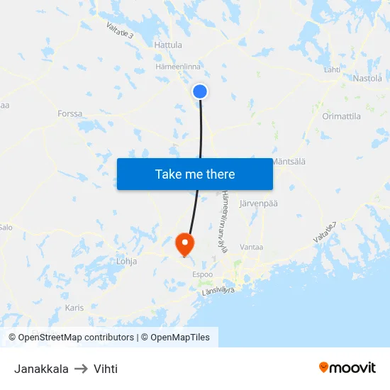 Janakkala to Vihti map