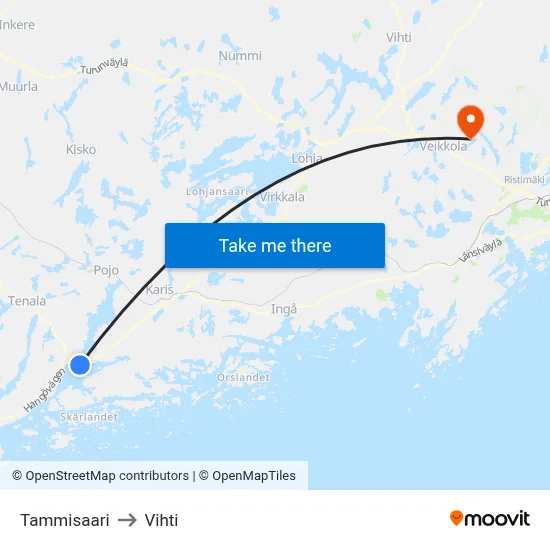 Tammisaari to Vihti map