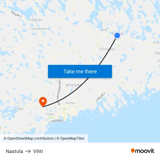 Nastola to Vihti map