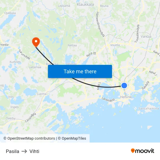 Pasila to Vihti map