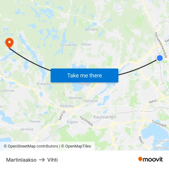 Martinlaakso to Vihti map