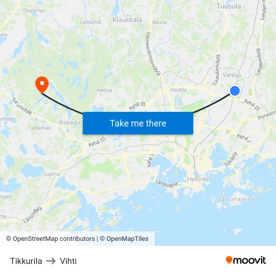 Tikkurila to Vihti map