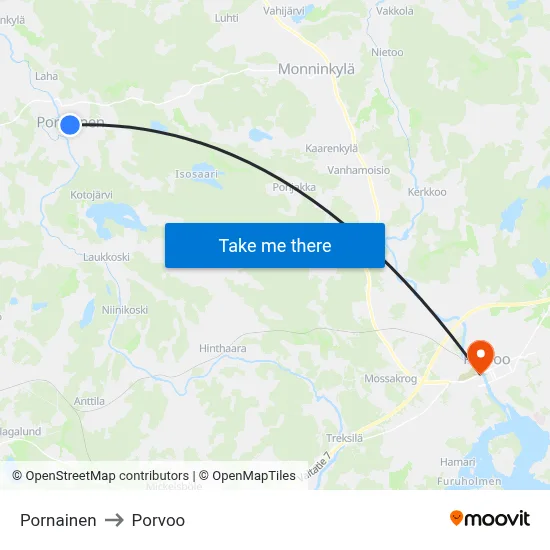 Pornainen to Porvoo map