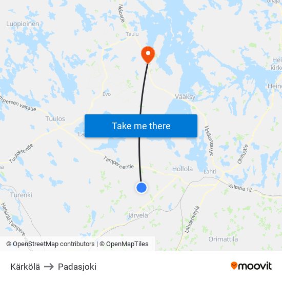 Kärkölä to Padasjoki map