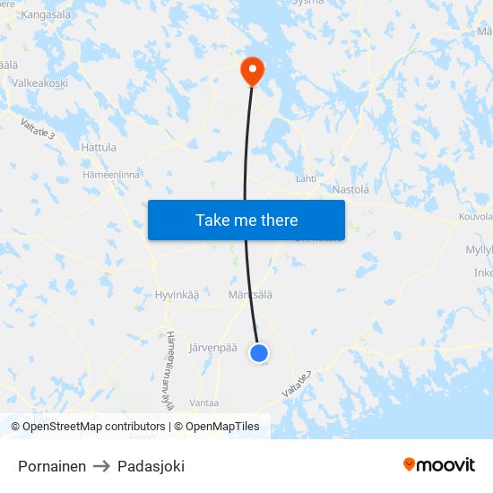 Pornainen to Padasjoki map