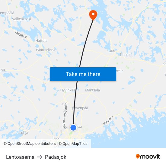 Lentoasema to Padasjoki map