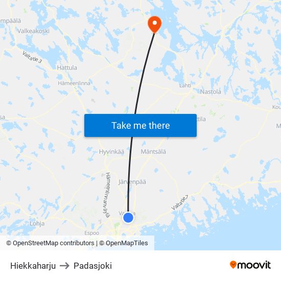 Hiekkaharju to Padasjoki map