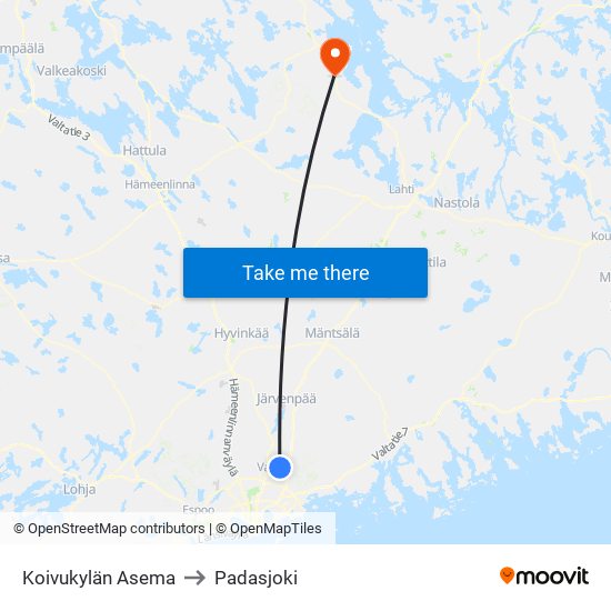 Koivukylän Asema to Padasjoki map