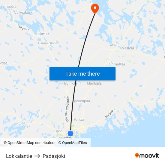 Lokkalantie to Padasjoki map