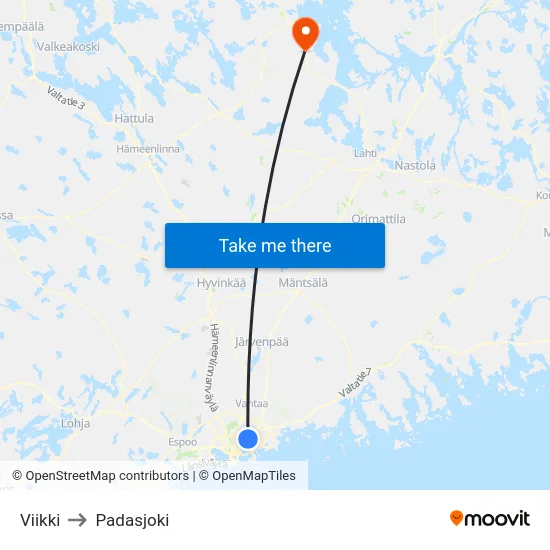 Viikki to Padasjoki map