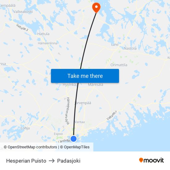 Hesperian Puisto to Padasjoki map