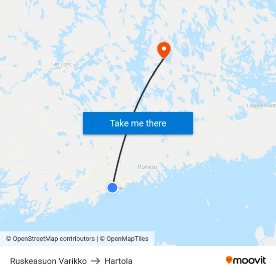 Ruskeasuon Varikko to Hartola map