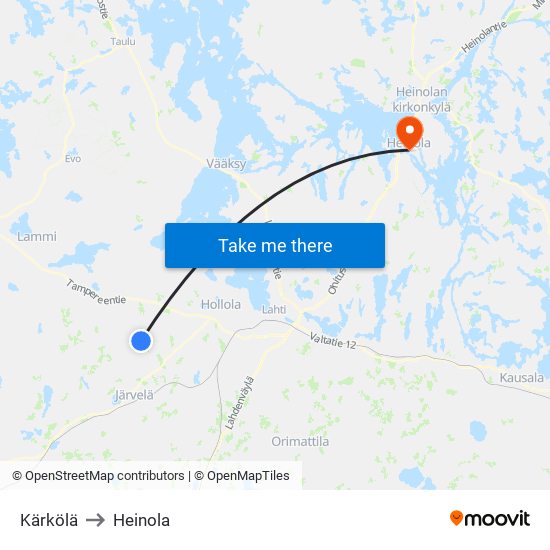 Kärkölä to Heinola map