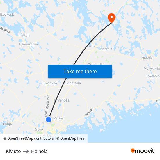 Kivistö to Heinola map