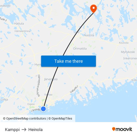 Kamppi to Heinola map