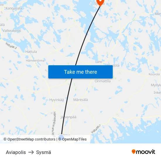 Aviapolis to Sysmä map