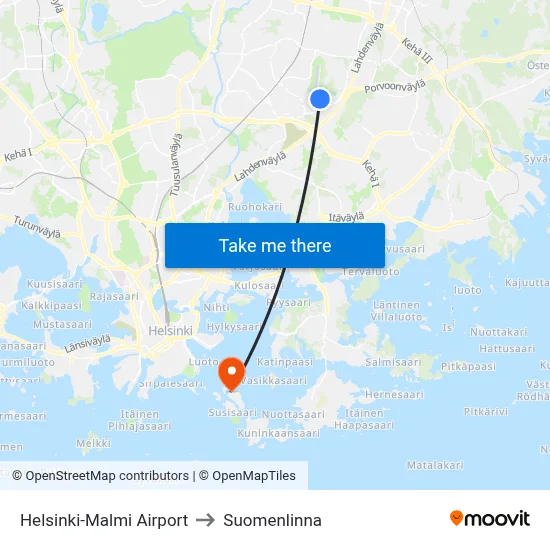 Helsinki-Malmi Airport to Suomenlinna map
