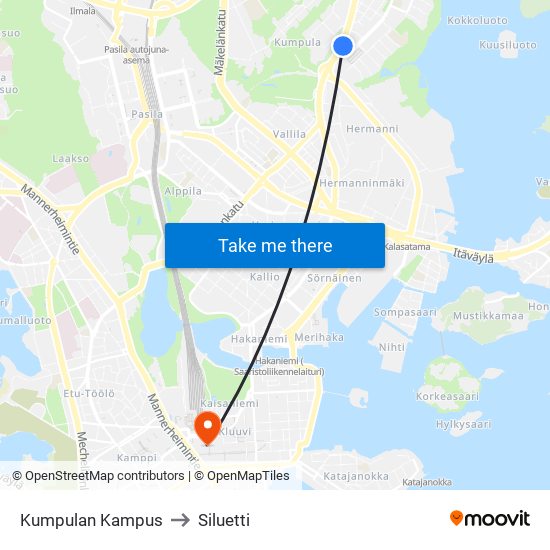 Kumpulan Kampus to Siluetti map