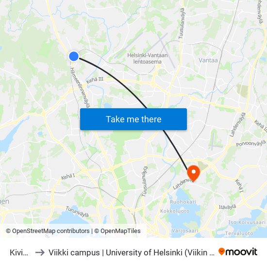 Kivistö to Viikki campus | University of Helsinki (Viikin kampus) map