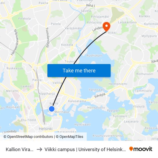 Kallion Virastotalo to Viikki campus | University of Helsinki (Viikin kampus) map