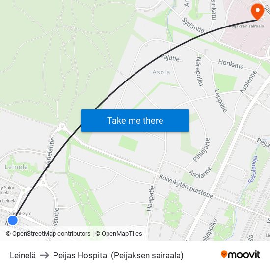 Leinelä to Peijas Hospital (Peijaksen sairaala) map