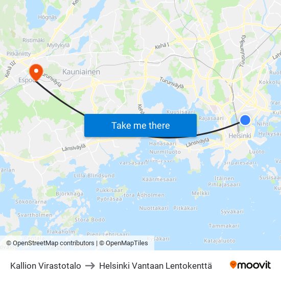 Kallion Virastotalo to Helsinki Vantaan Lentokenttä map