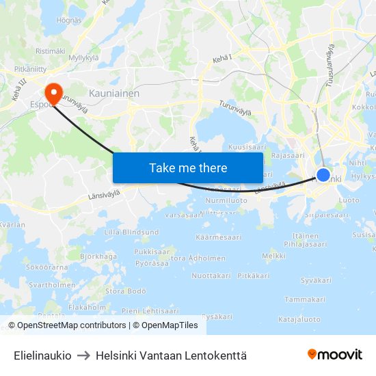 Elielinaukio to Helsinki Vantaan Lentokenttä map