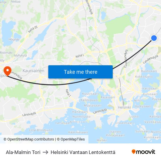 Ala-Malmin Tori to Helsinki Vantaan Lentokenttä map