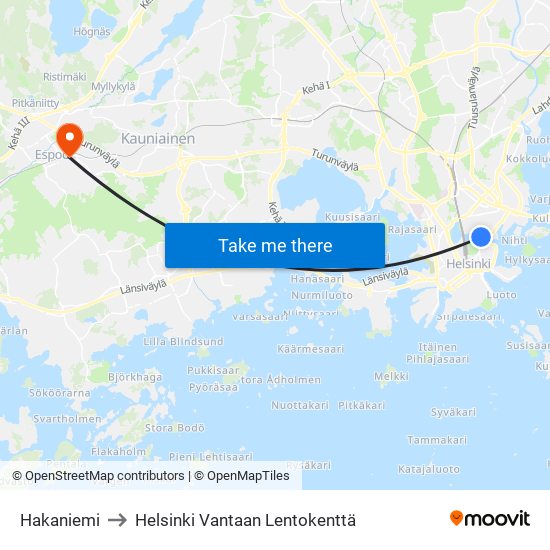 Hakaniemi to Helsinki Vantaan Lentokenttä map