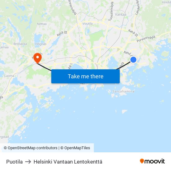 Puotila to Helsinki Vantaan Lentokenttä map