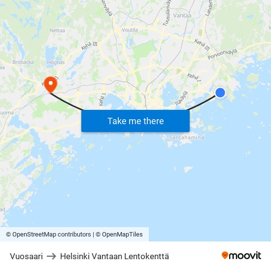 Vuosaari to Helsinki Vantaan Lentokenttä map