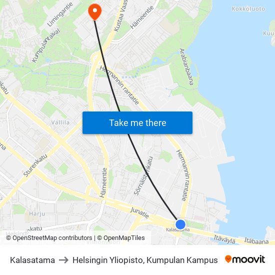 Kalasatama to Helsingin Yliopisto, Kumpulan Kampus map