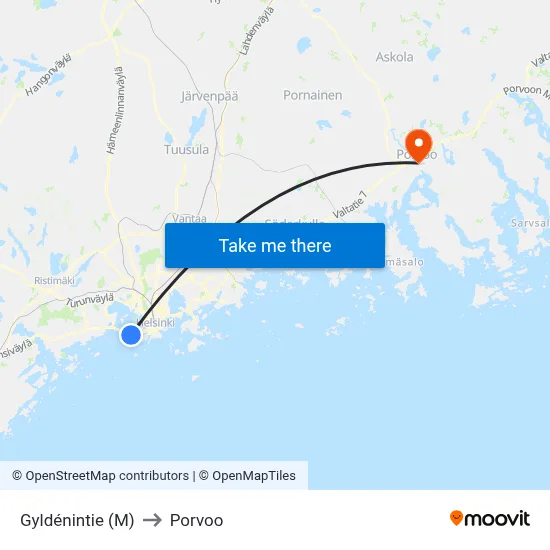 Gyldénintie (M) to Porvoo map