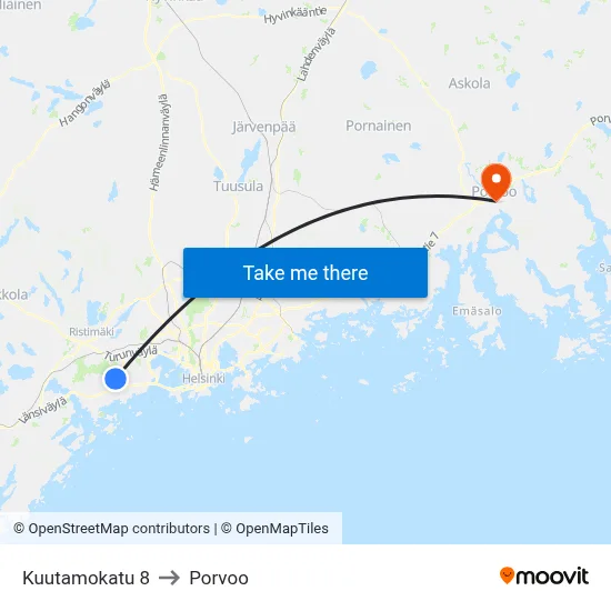 Kuutamokatu 8 to Porvoo map