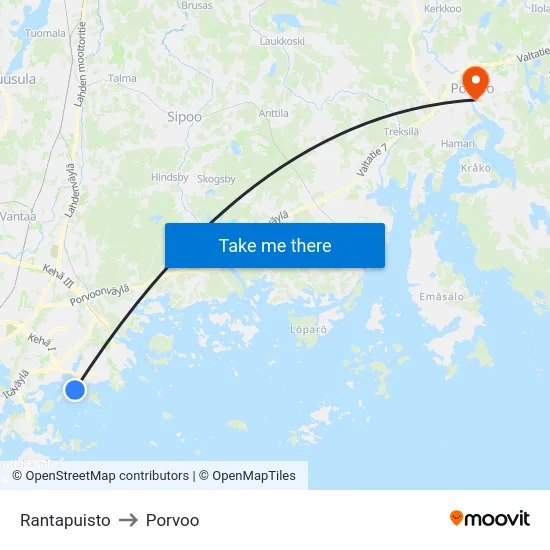 Rantapuisto to Porvoo map