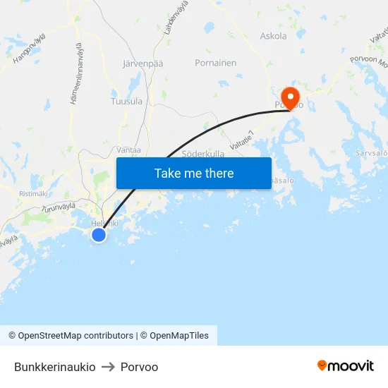 Bunkkerinaukio to Porvoo map