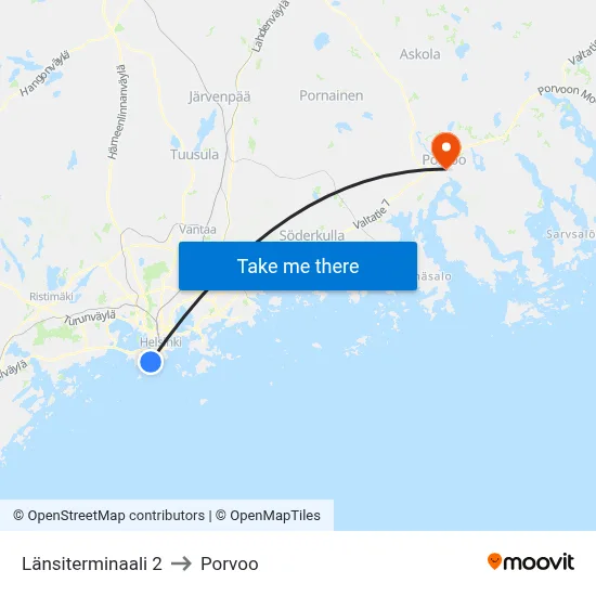 Länsiterminaali 2 to Porvoo map