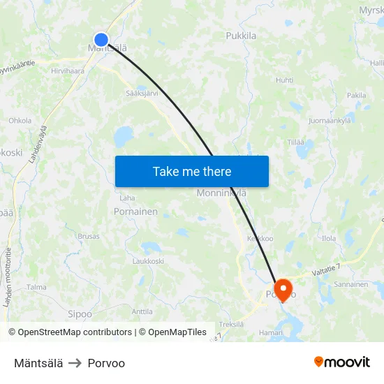 Mäntsälä to Porvoo map
