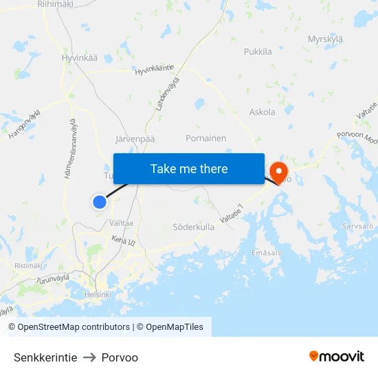 Senkkerintie to Porvoo map
