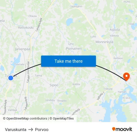 Garrison to Porvoo map