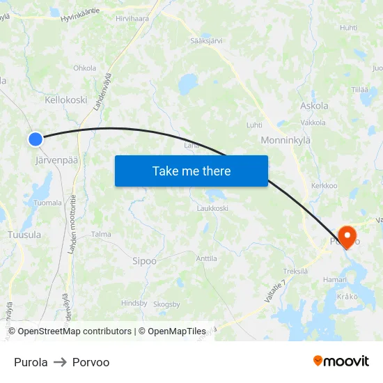 Purola to Porvoo map