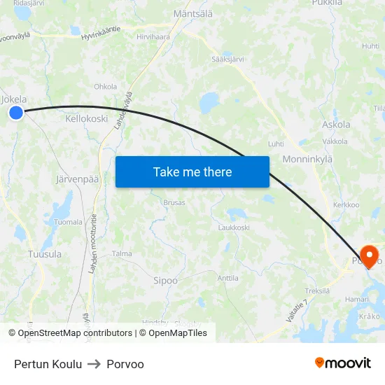 Pertun Koulu to Porvoo map