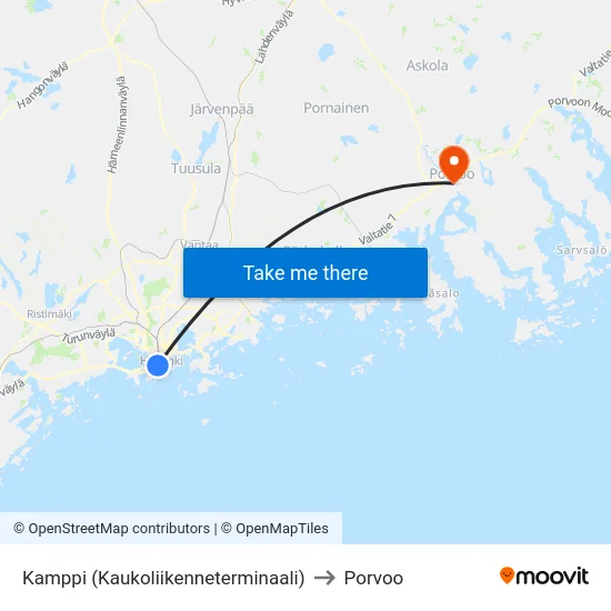 Kamppi (Kaukoliikenneterminaali) to Porvoo map