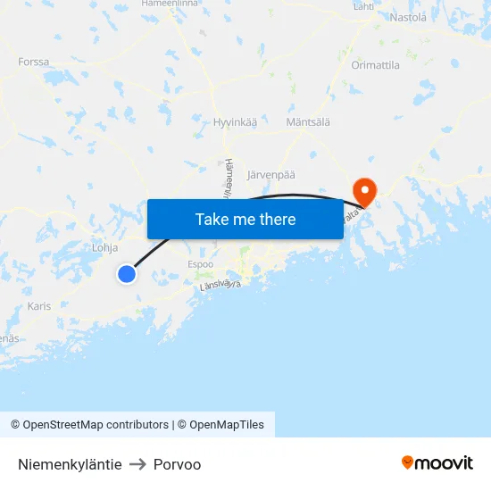 Niemenkyläntie to Porvoo map