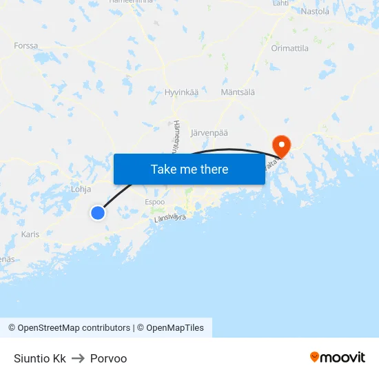Siuntio Kk to Porvoo map