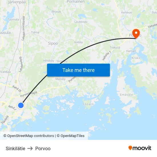 Sinkilätie to Porvoo map