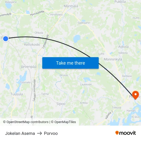 Jokelan Asema to Porvoo map