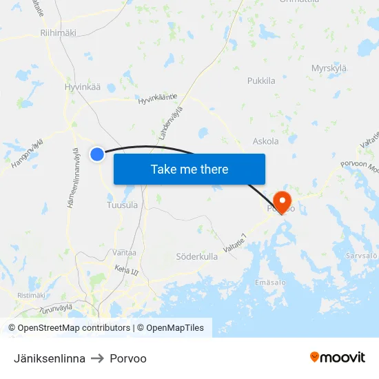 Jäniksenlinna to Porvoo map