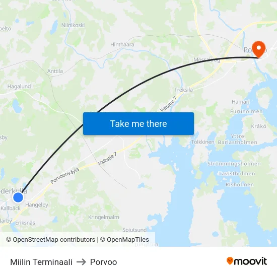 Miilin Terminaali to Porvoo map